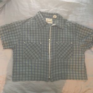 Western style zipper front crop top shirt